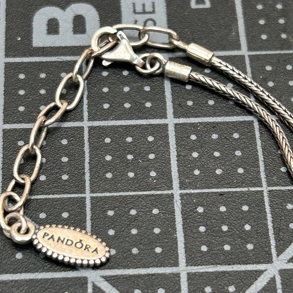 Pandora 925 ALE Sterling Silver Necklace Brown Gemstone Oval Pendant 17.5 inch - Picture 3 of 8